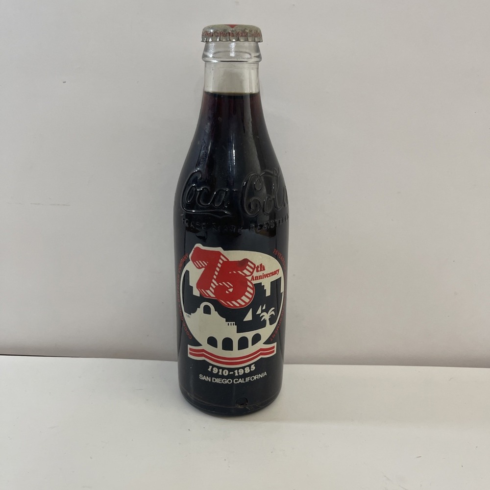 10 Oz COCA COLA Commemorative Bottle 75th Anniversary Unopened San Diego.